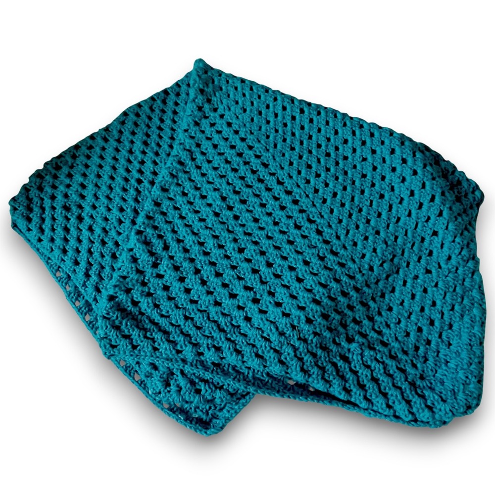 Hand Crocheted Blanket Baby Lap Afghan Bright Teal 38"x38" NWOT